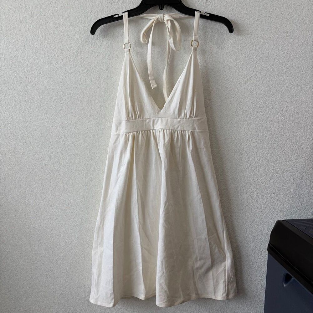 Vintage Moda International White Halter O-Ring Mini Dress - Size M